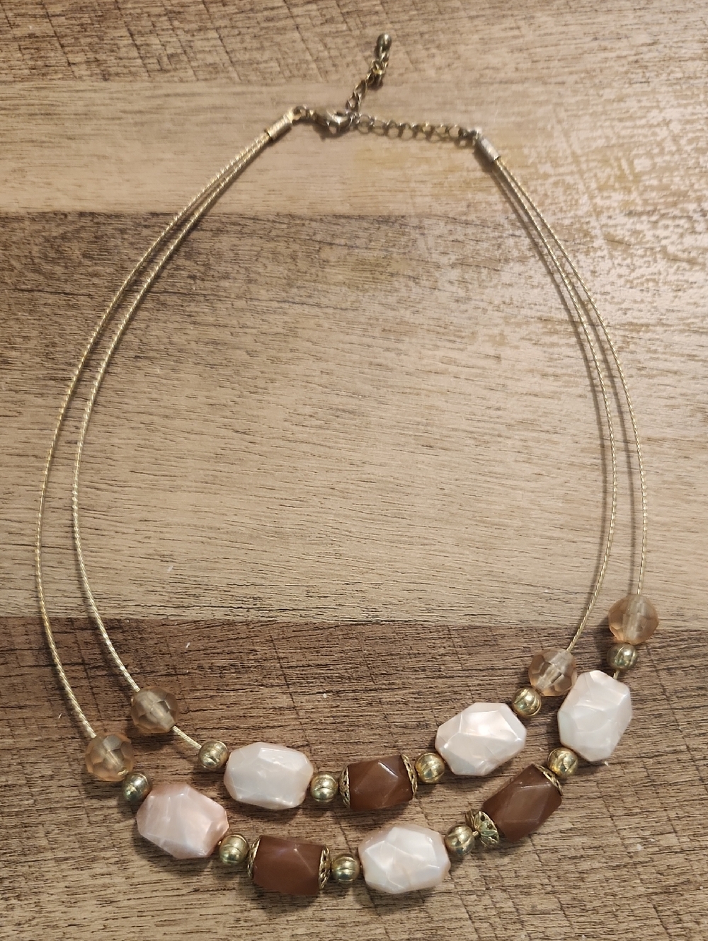 Two-Strand Necklace with Cream and Brown Beads